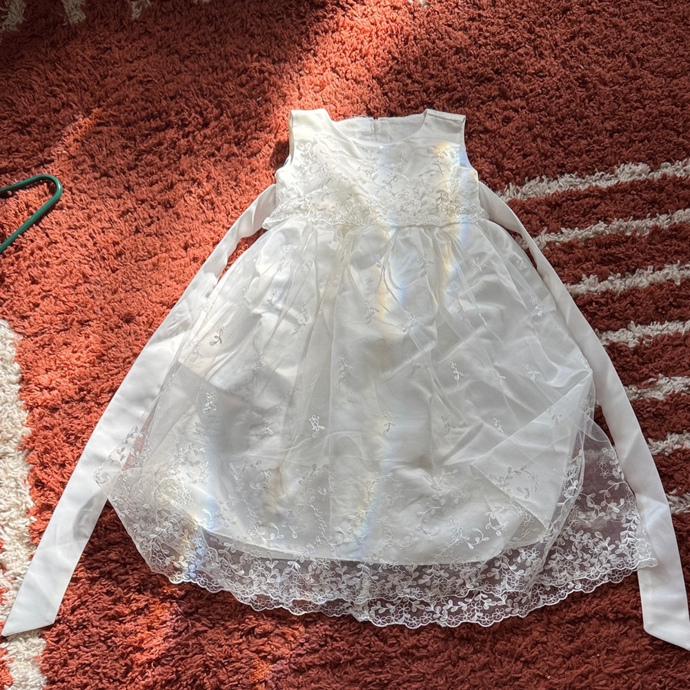 Elegant White Lace Baptism Religious Dress 6-9 months